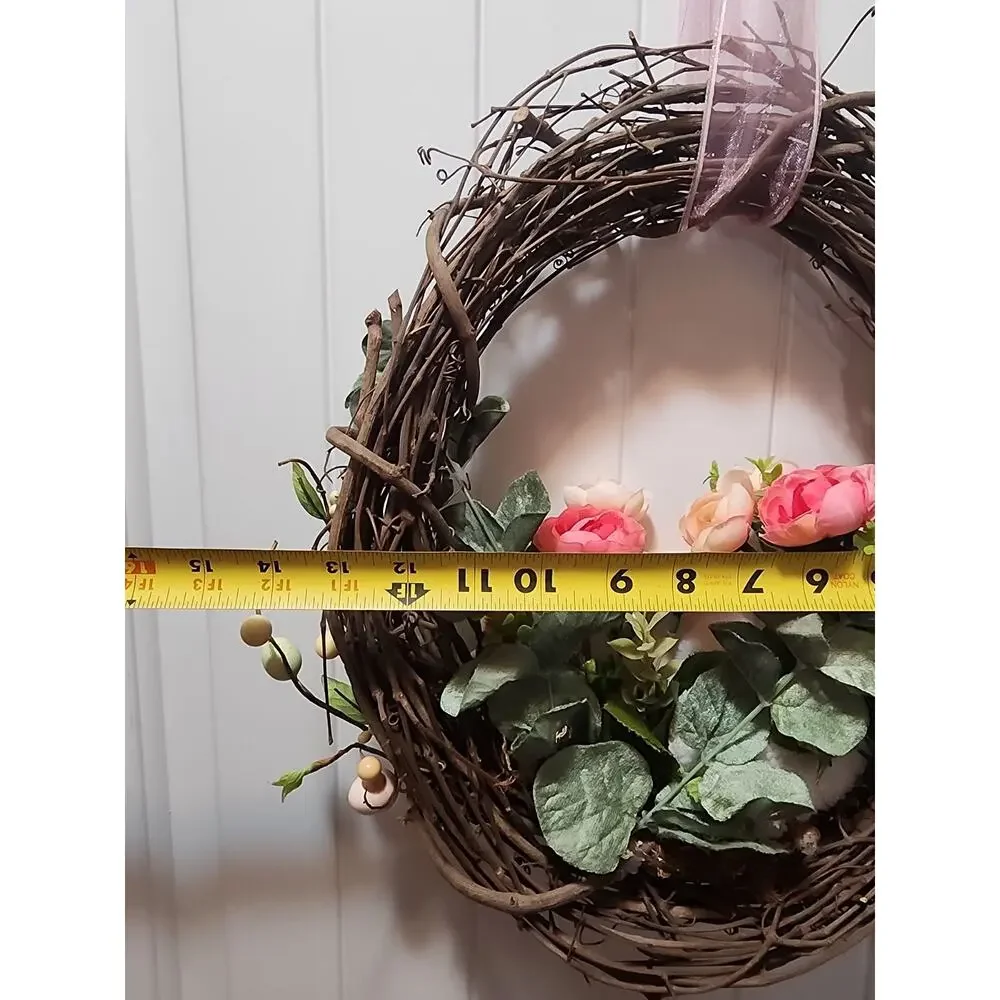 Handmade Grapevine Spring Easter Bunny Wreath Eggs Carrots Door Decor 16